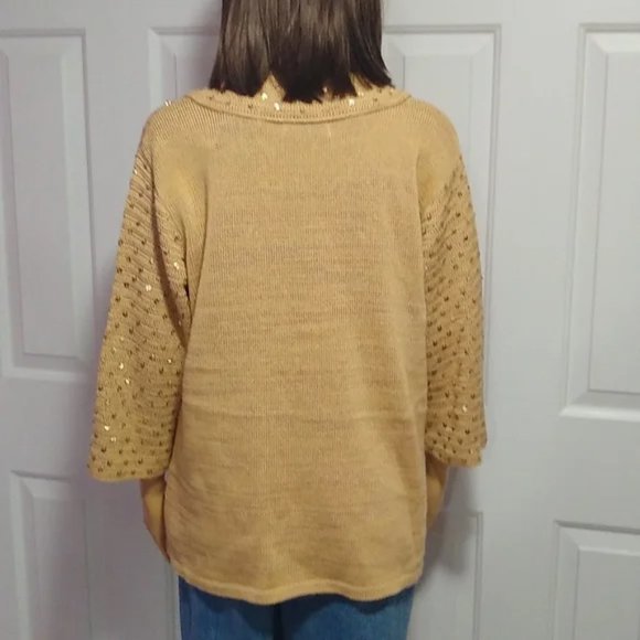 Vintage Storybook Knits Gold Crochet Tank Top and Blazer Cardigan Sweater Medium - Picture 11 of 12